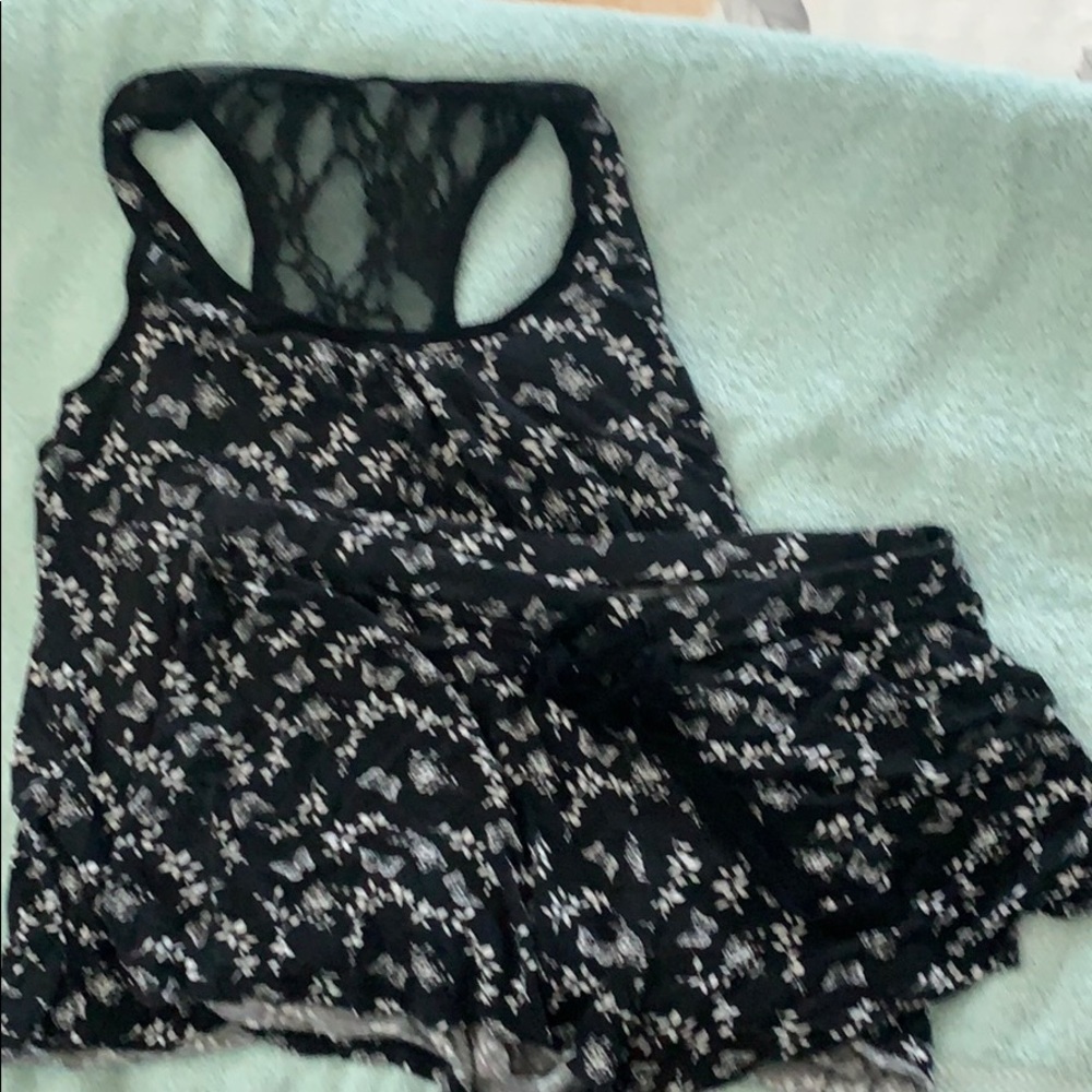 Jessica Simpson tank top/shorts PJ set sz M Black